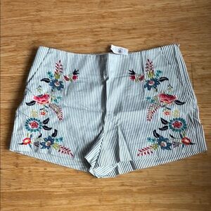 LOFT High Waist Blue and White Striped Shorts
